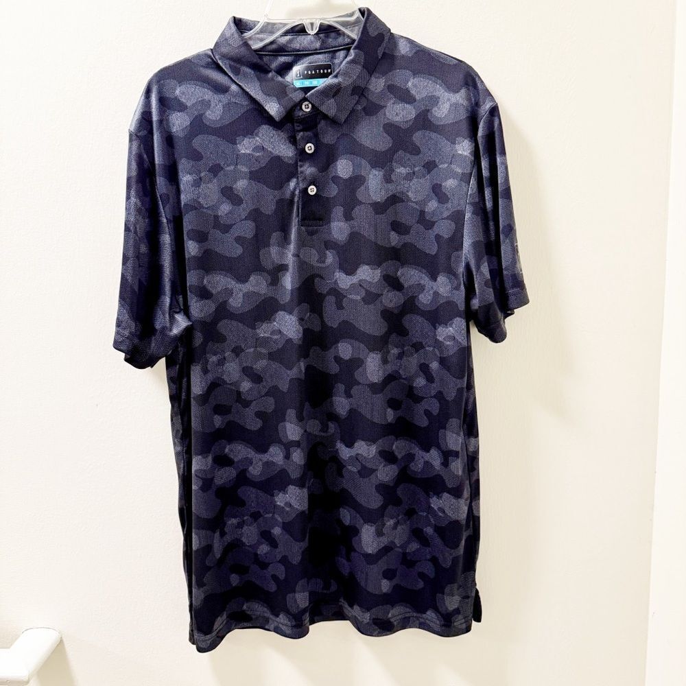 PGA Tour Men’s XL Polo Shirt – Black Gray Camo Print